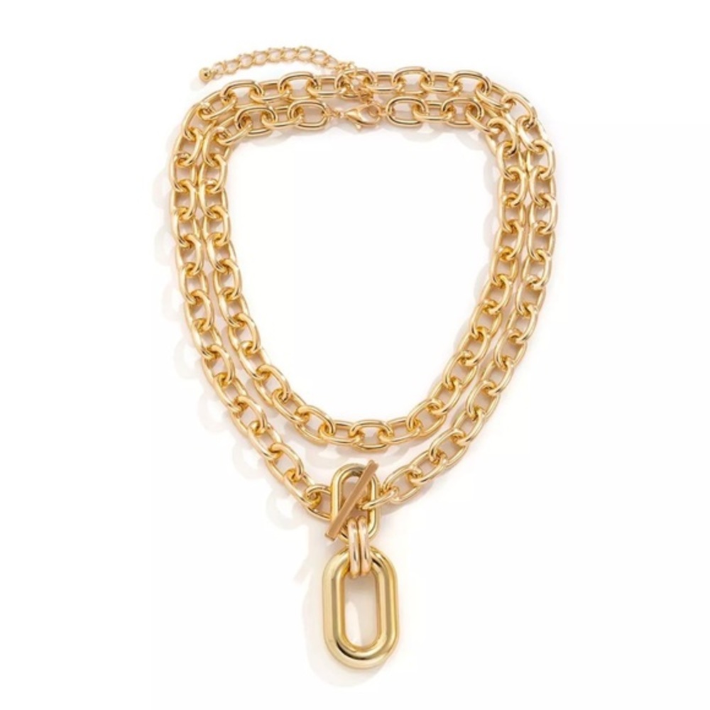 Zara Set Gold Silver Double Interlock Oval Circle Link Chain 2-Necklaces